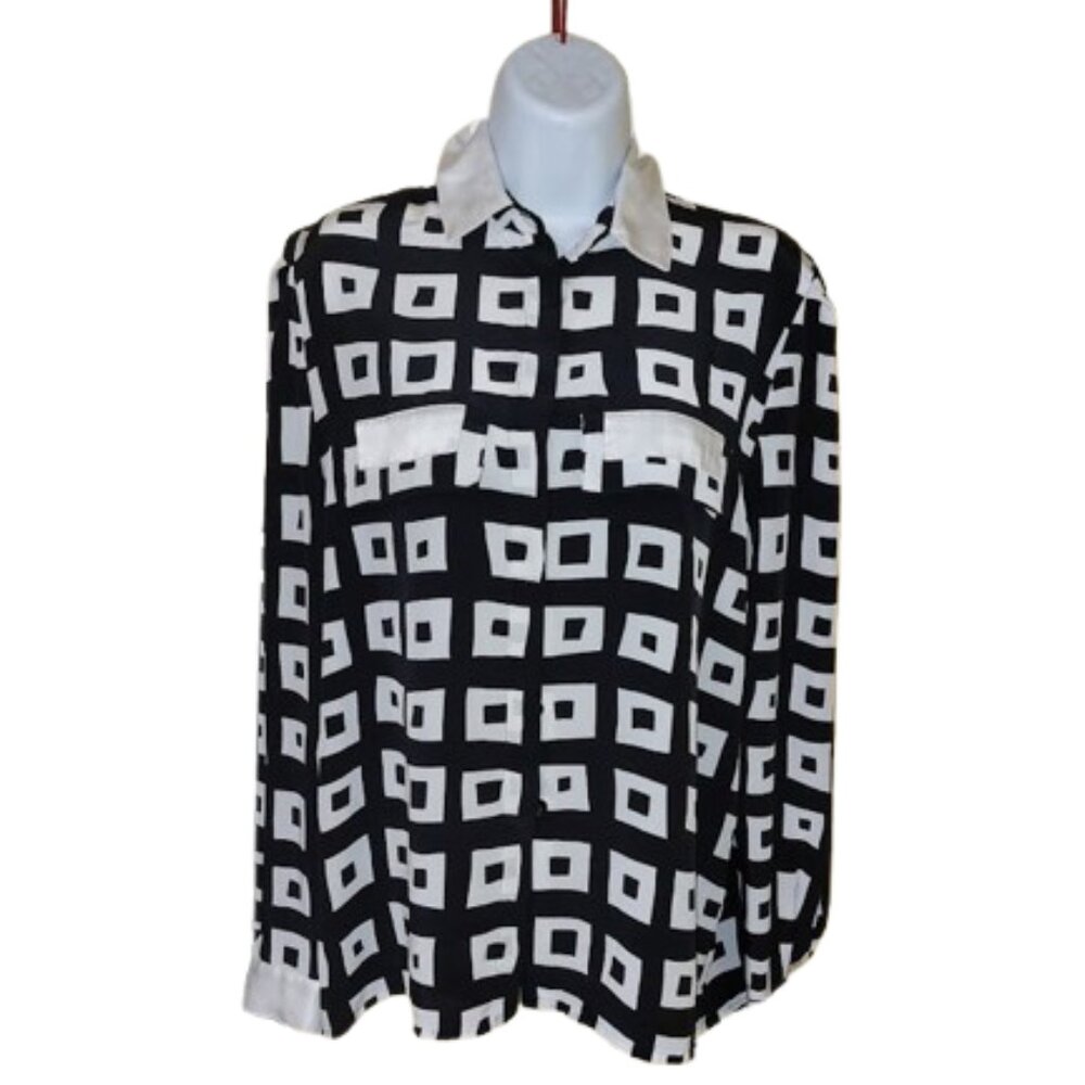 Black and White Long Sleeve Statement Blouse Size 42 Euro